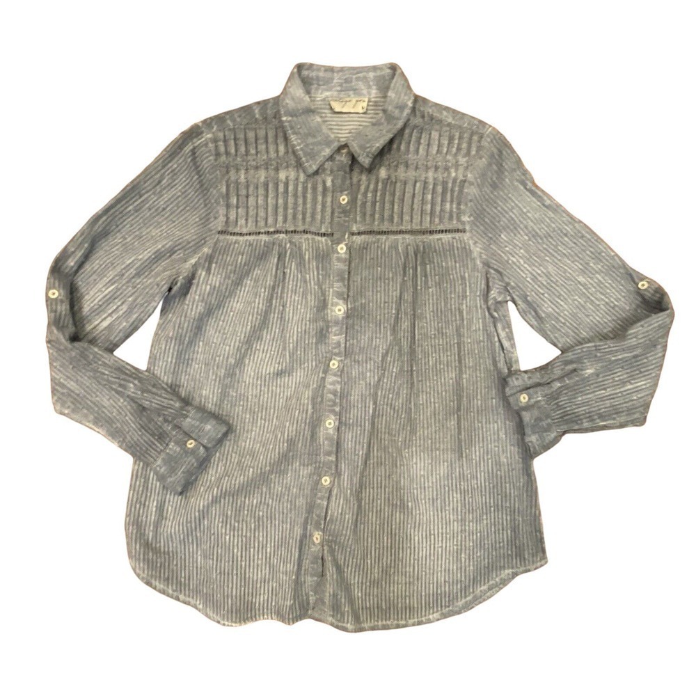 Vintage Goa Women’s Button Blouse Size Medium Blue Wash Luxury Brand Lightweight
